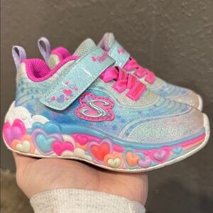Skechers Kids' Sparkle Heart Sneakers - Pink and Blue
